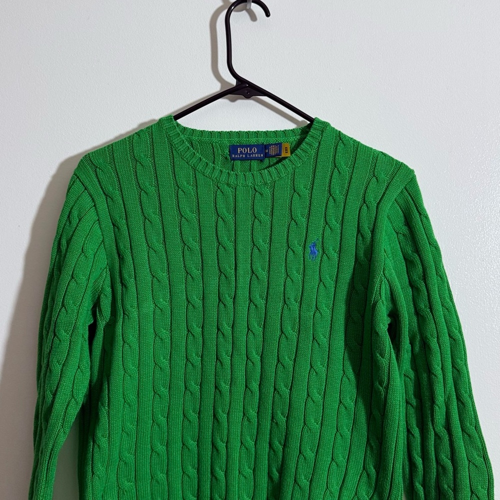 Ralph Lauren Vibrant Green Cable Knit Crewneck Sweater